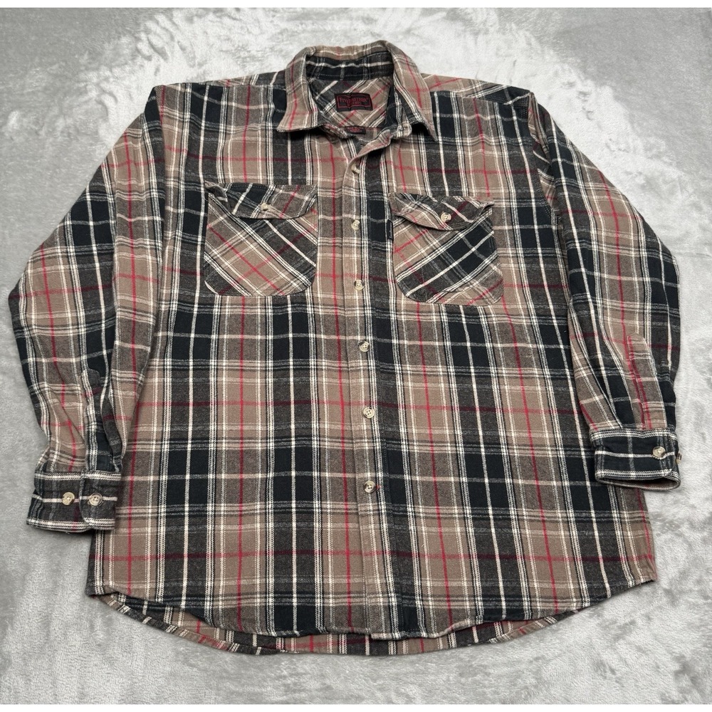 Five Brother Button Down Shirt Mens XL Brown Plaid Long Sleeve Flannel Western